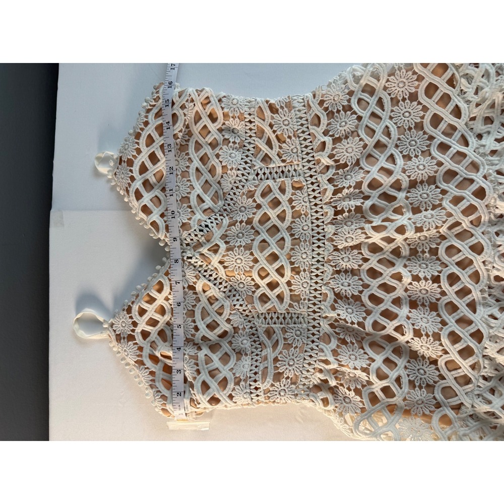 LulusBeauty and lace Crochet Mini Dress Women S White Boho Tiered Ruffle Y2K - Picture 6 of 10